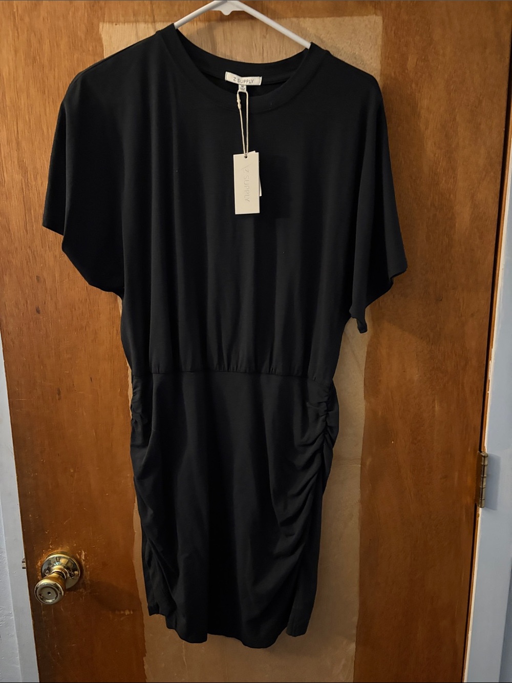 Z Supply Black Midi Dress with Ruched Sides